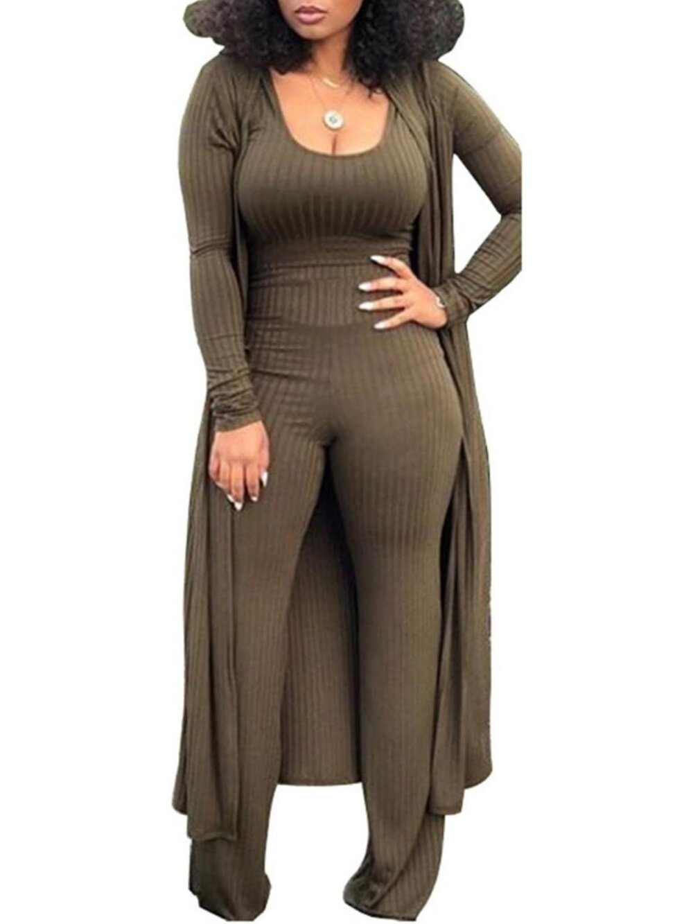 Cozy Women's 3-Piece Tracksuit Set - Long Sleeve Blazer, Tank & Pants Outfit